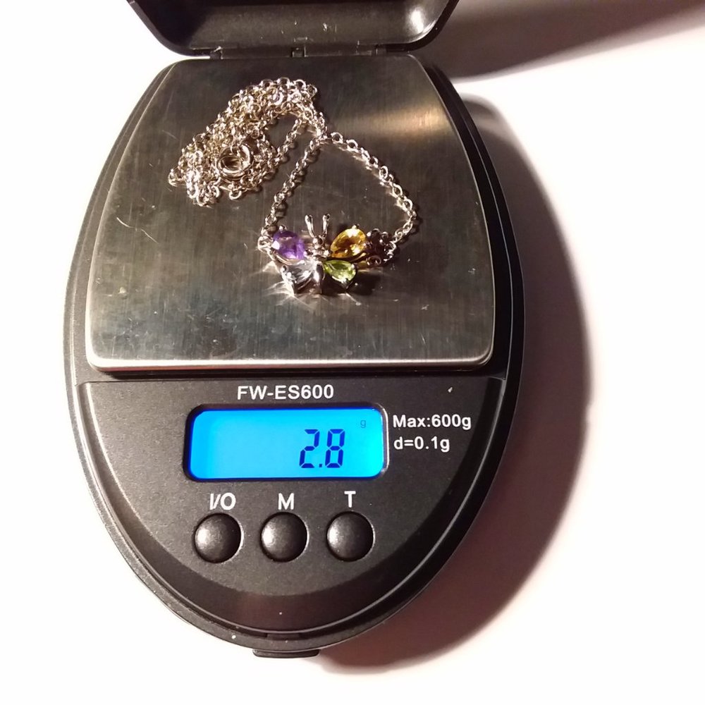 925 Sterling Silver Pendant Necklace Butterfly Multi Gemstone 16in 90s Vtg Y2K - Picture 8 of 8